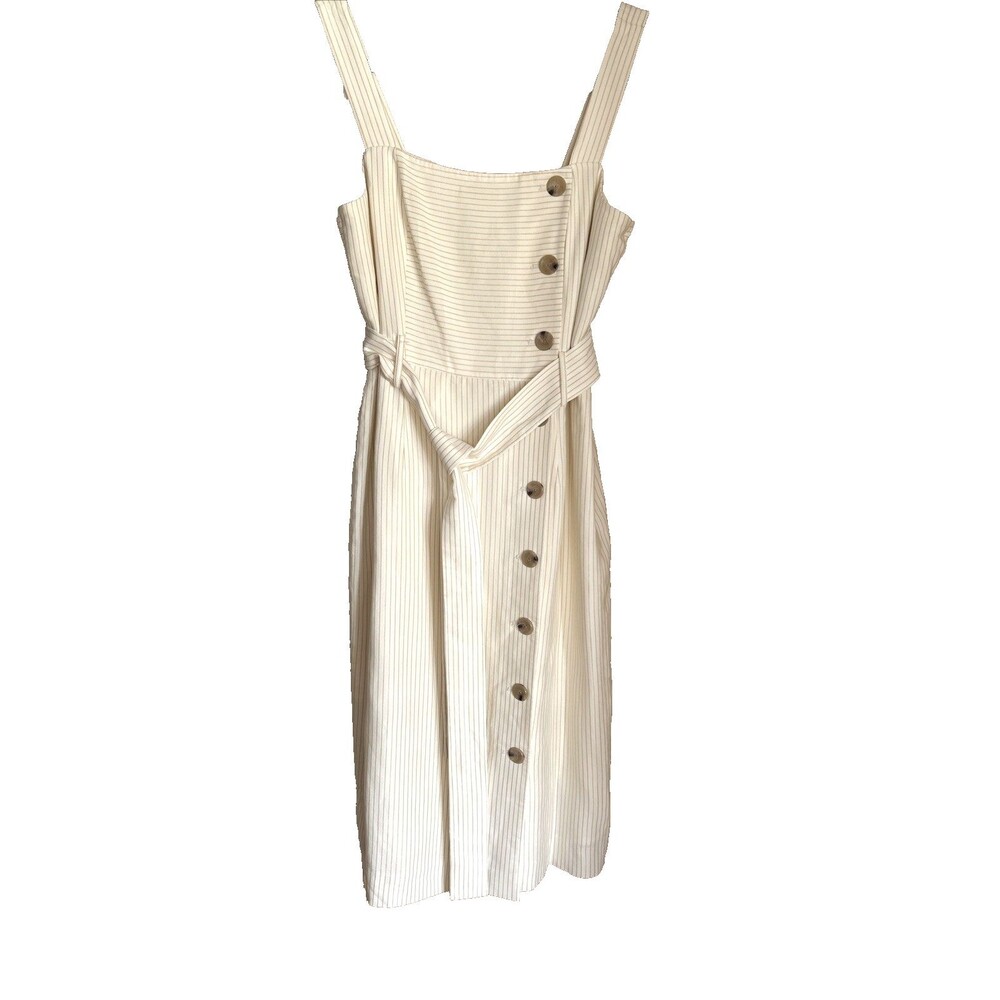 ANTONIO MELANI DRS Belinda Stripe Wide Strap Ivory Pin Striped Dress W/Belt Sz 6